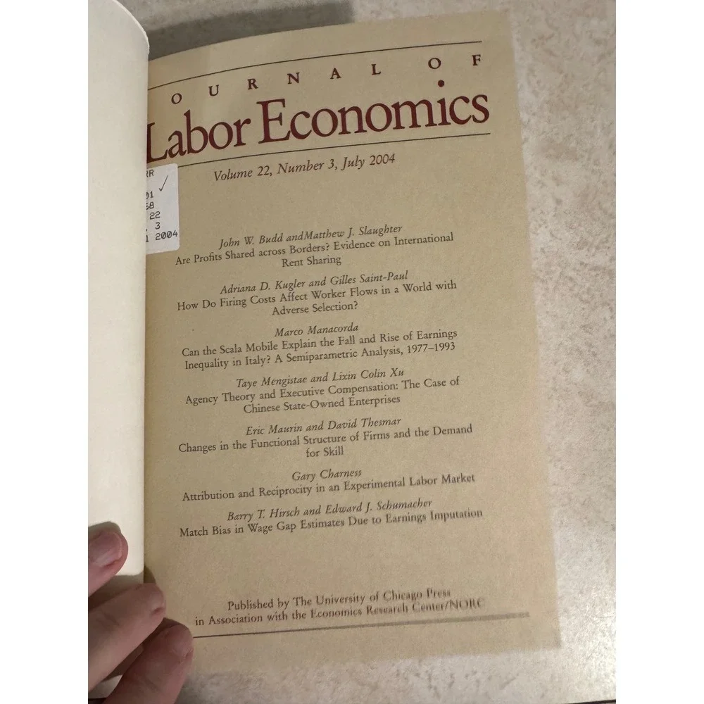 Journal of Labor Economics Vol 22 No 3-4 2004 University of‎ Chicago Press Book